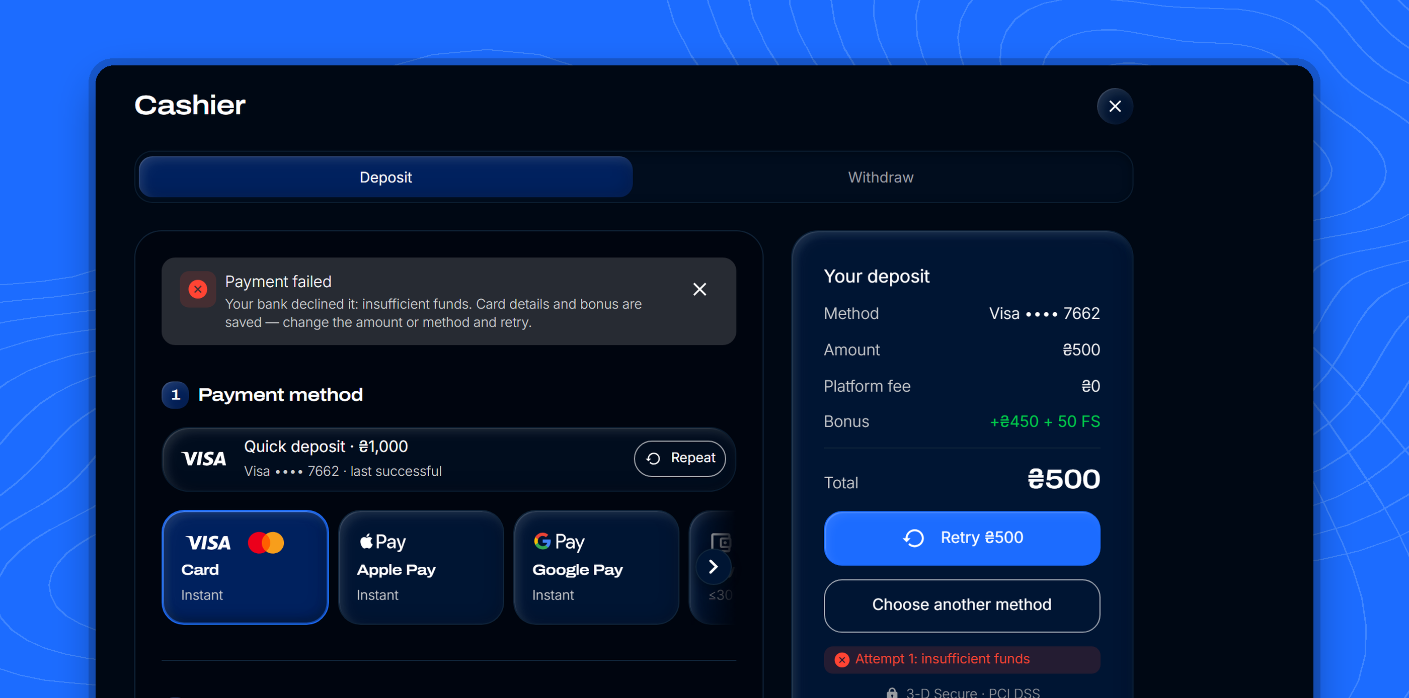 Failed payment with retry options