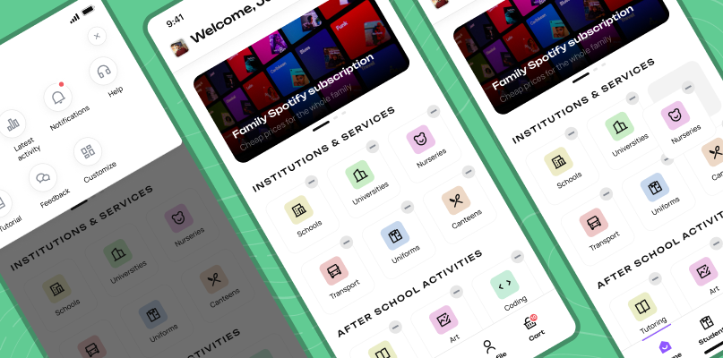 Customisable home screen